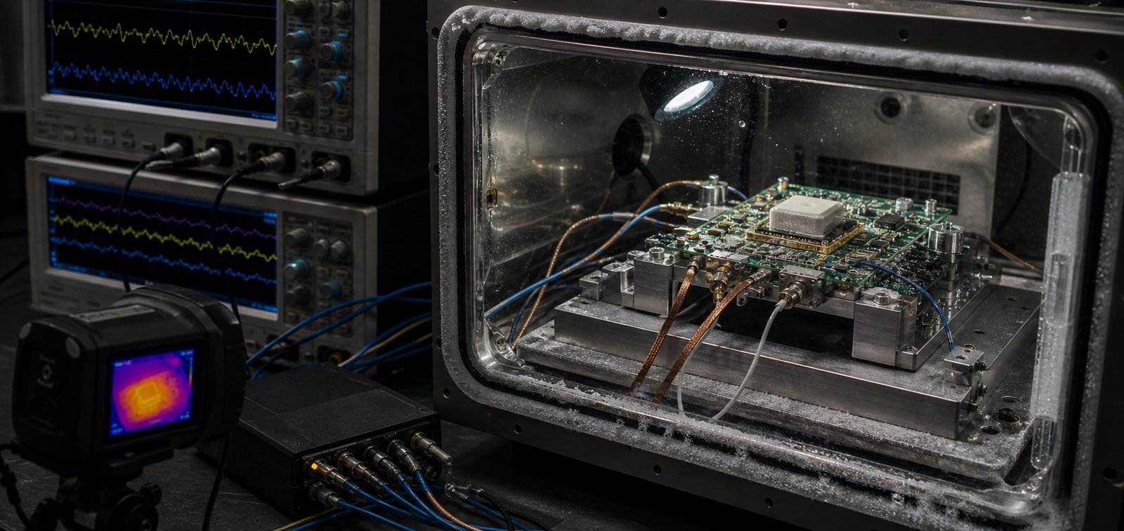 Electronics prototype undergoing an instrumented environmental stress test