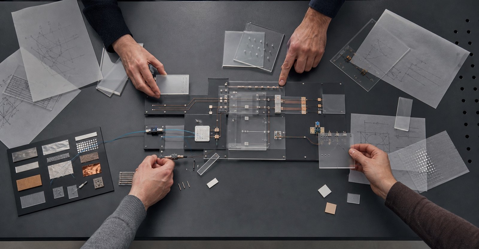 Researchers aligning a shared physical model of interconnected systems